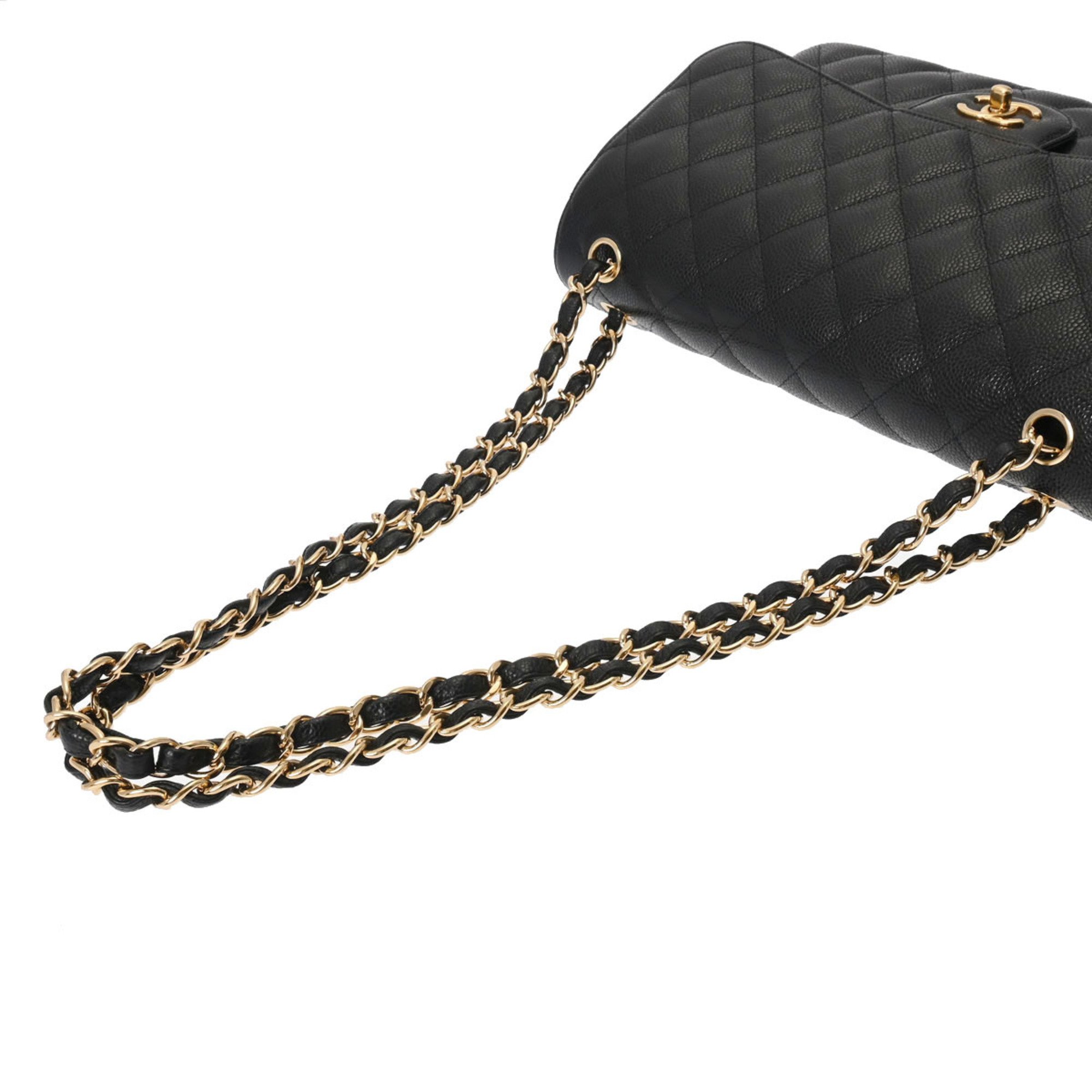 CHANEL Matelasse W Flap Chain Shoulder 30cm Black A58600 Ladies Caviar Skin Bag