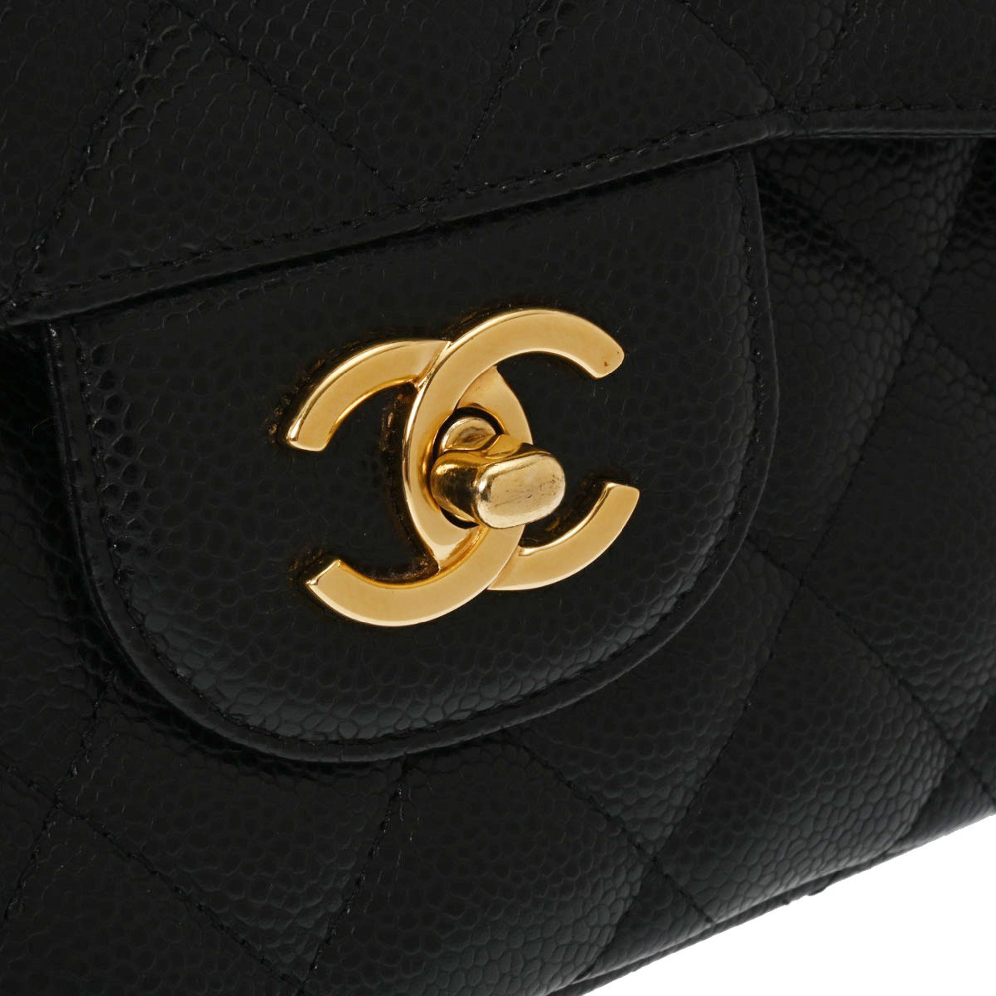 CHANEL Matelasse W Flap Chain Shoulder 30cm Black A58600 Ladies Caviar Skin Bag