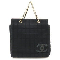 CHANEL Chanel Chocolate Bar Coco Mark Tote Bag Shoulder Chain Quilted Cotton Jersey Black