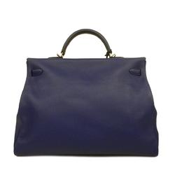 Hermes Handbag Kelly 50 D Engraved Taurillon Biyo Blue Electric Ladies