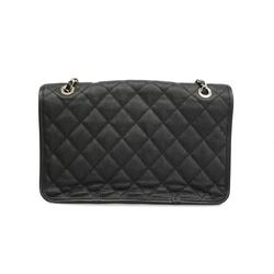 Chanel Shoulder Bag Matelasse French Riviera W Chain Caviar Skin Black Ladies