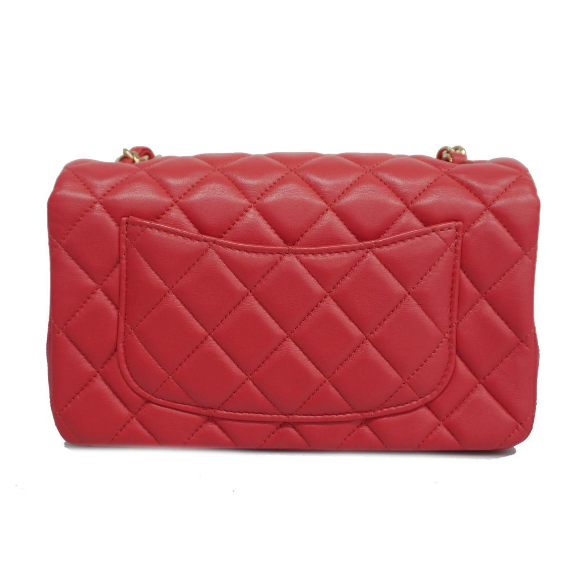Chanel Shoulder Bag Matelasse Chain Lambskin Red Ladies