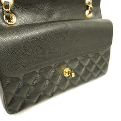 Chanel Shoulder Bag Matelasse W Flap Chain Caviar Skin Black Ladies