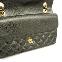 Chanel Shoulder Bag Matelasse W Flap Chain Caviar Skin Black Ladies