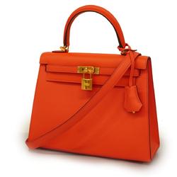 Hermes Handbag Kelly 25 X Vaux Epson Rouge Tomato Ladies