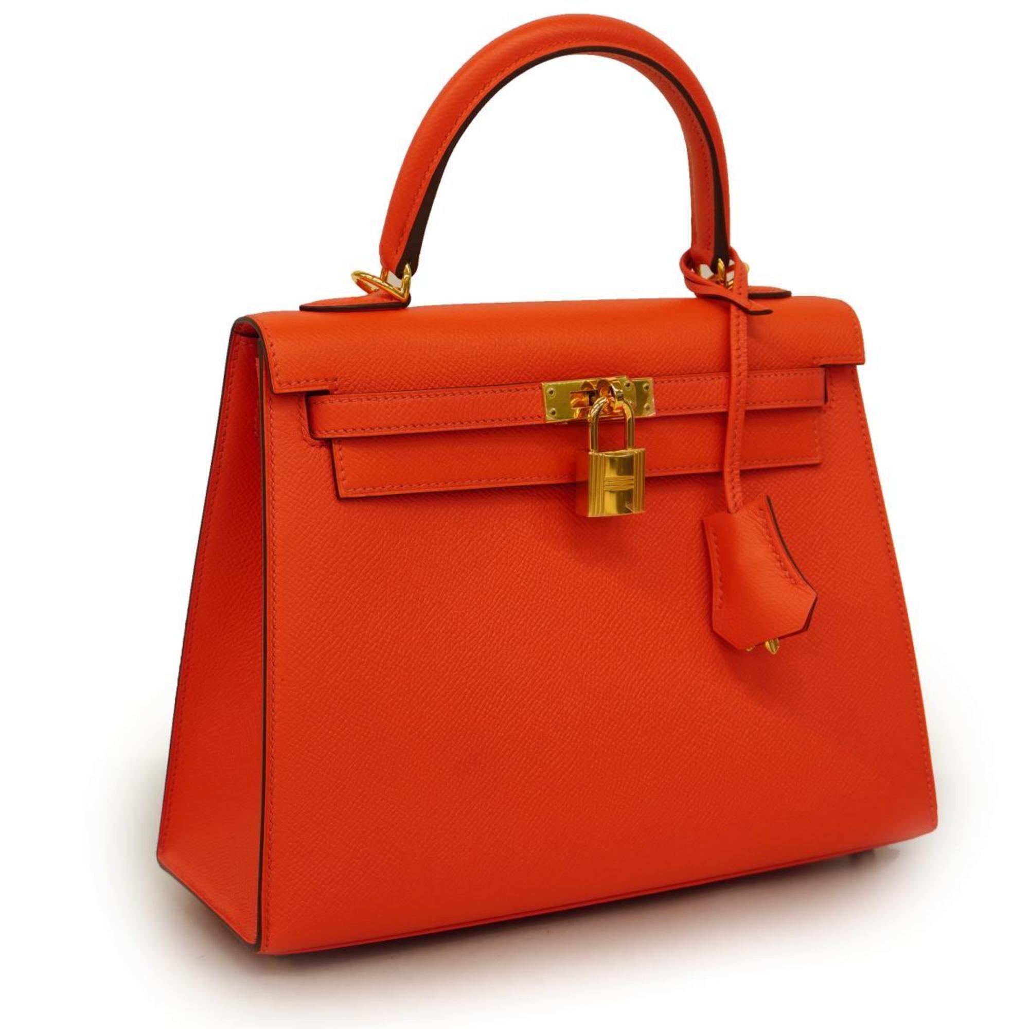 Hermes Handbag Kelly 25 X Vaux Epson Rouge Tomato Ladies