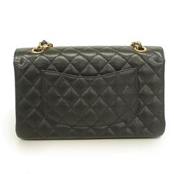 Chanel Shoulder Bag Matelasse W Flap Chain Caviar Skin Black Ladies