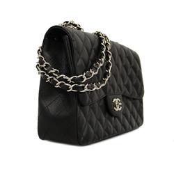 Chanel Shoulder Bag Matelasse W Chain Caviar Skin Black Ladies