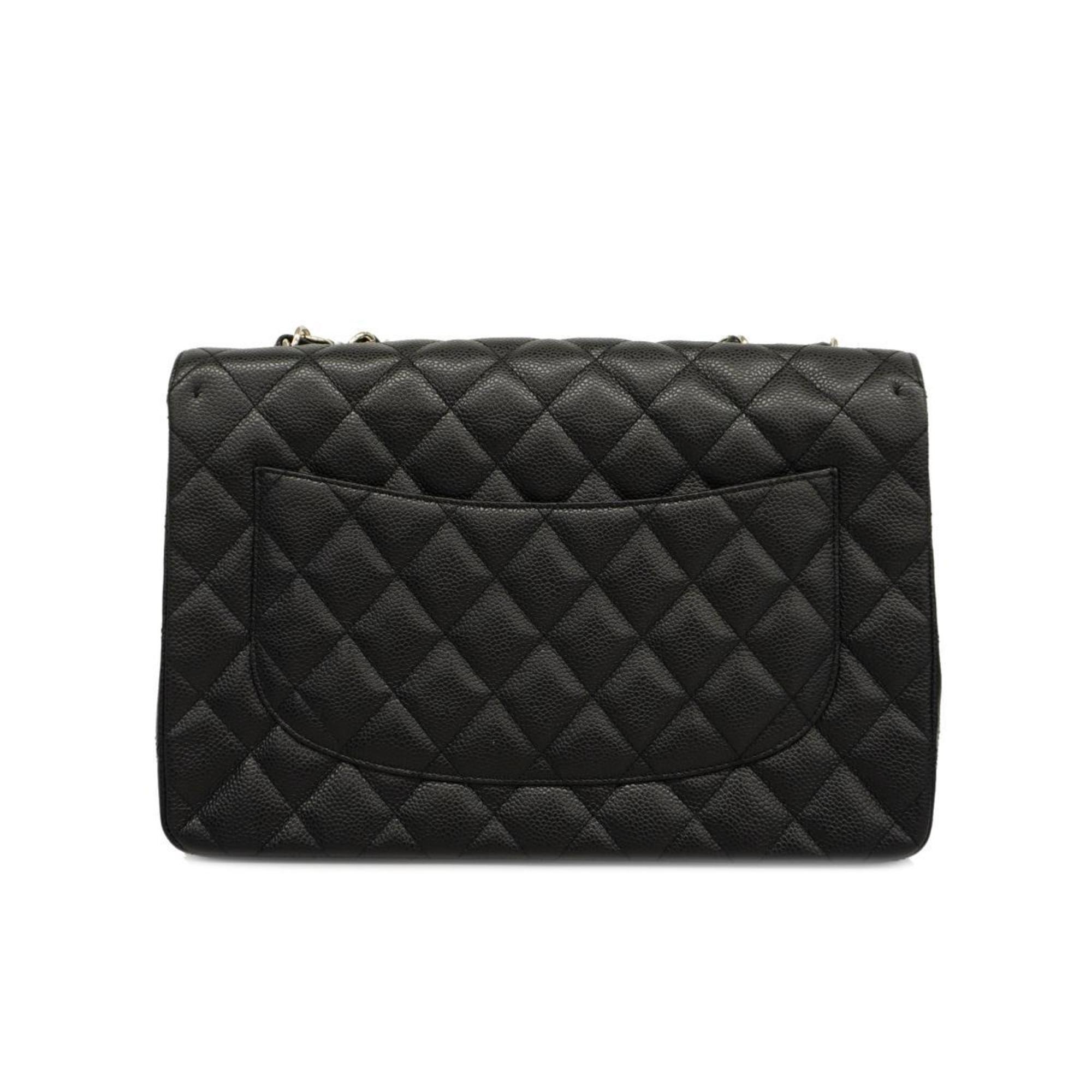 Chanel Shoulder Bag Matelasse W Chain Caviar Skin Black Ladies