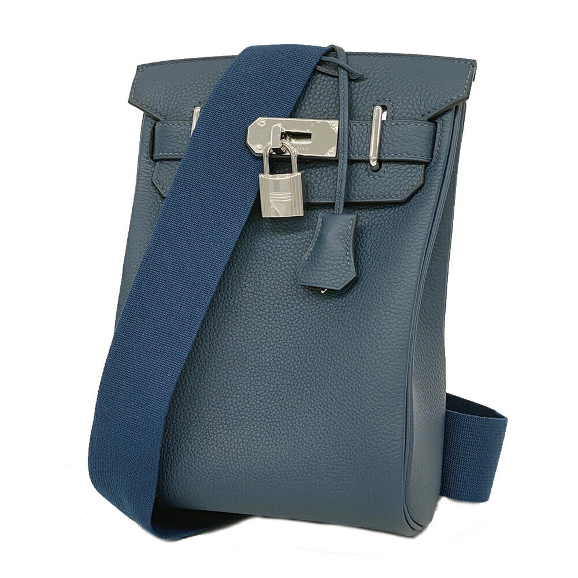 Hermes Body Bag Kelly Akkad PM W Engraved Togo Blue De Plus Ladies