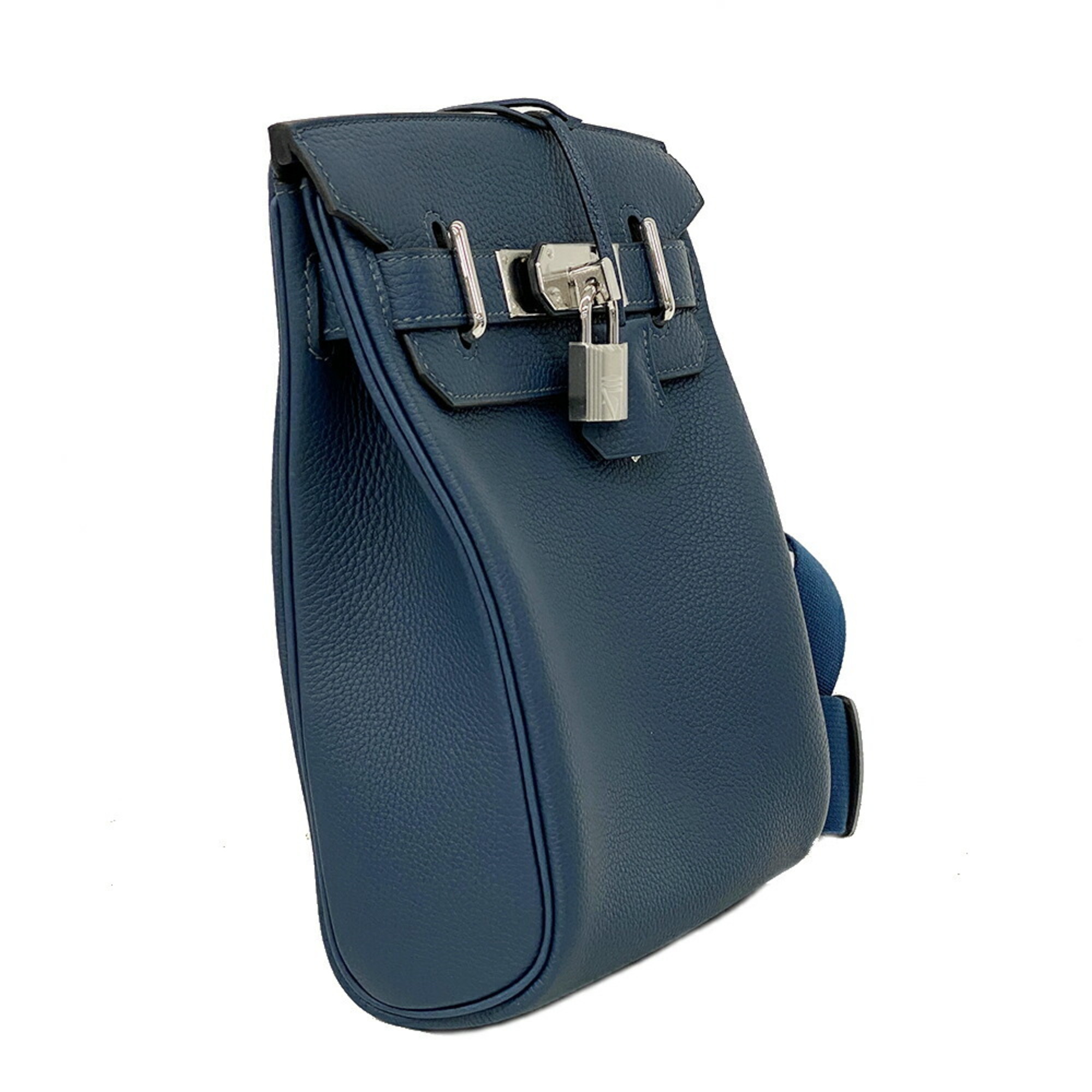 Hermes Body Bag Kelly Akkad PM W Engraved Togo Blue De Plus Ladies