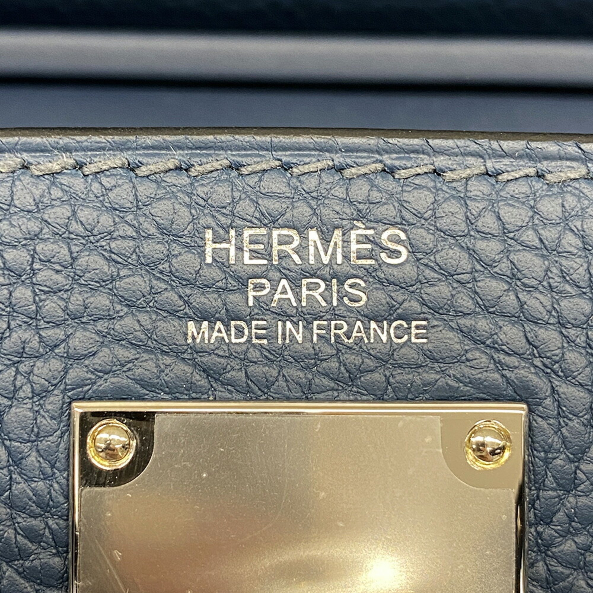 Hermes Body Bag Kelly Akkad PM W Engraved Togo Blue De Plus Ladies
