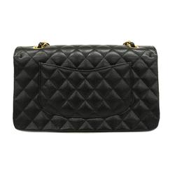Chanel Shoulder Bag Matelasse W Flap Chain Caviar Skin Black Ladies