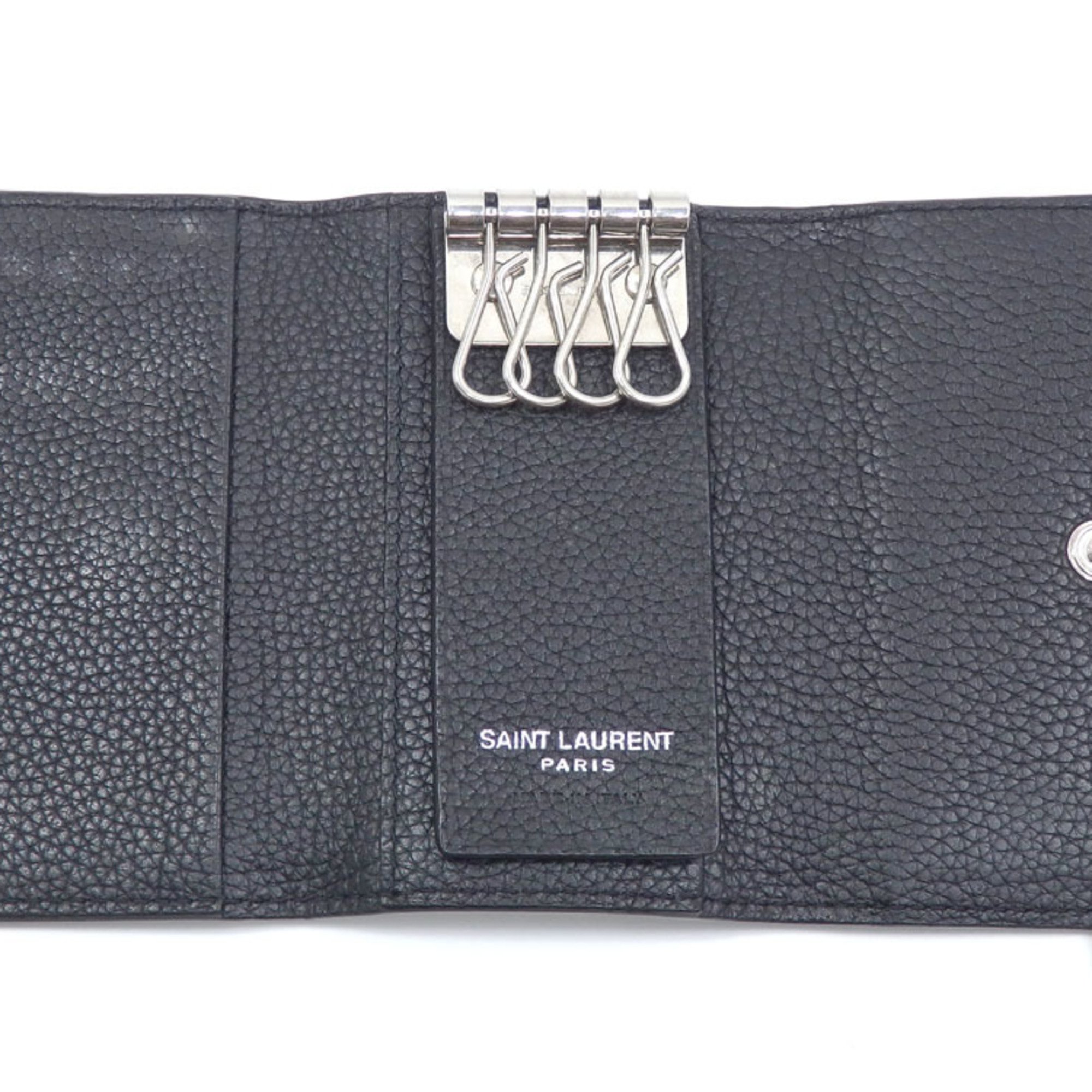 Saint Laurent 4 Row Key Case Black Leather Women's Men's Unisex Holder 041830