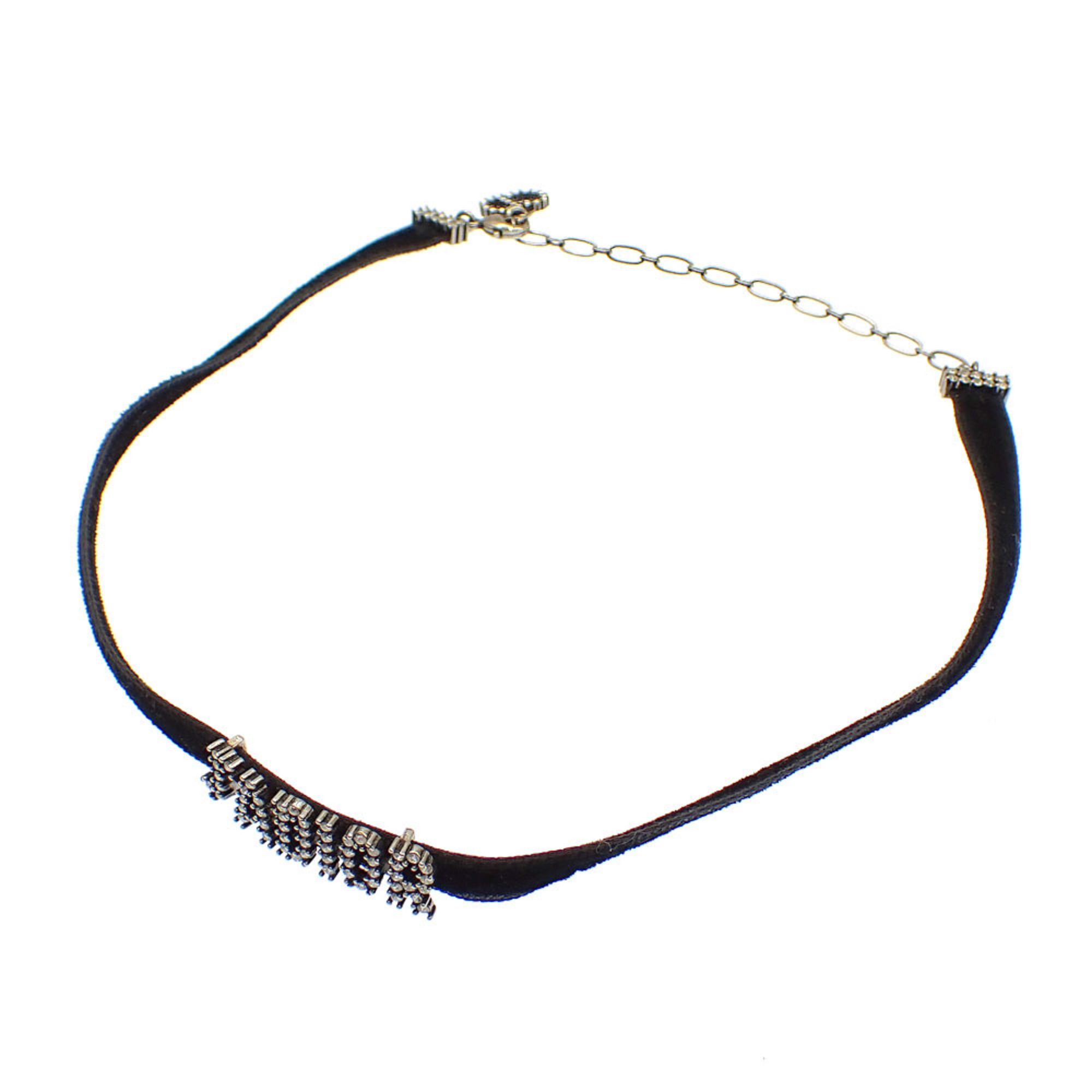 Christian Dior J'ADIOR Choker Women's Rhinestone Silk Metal Black Necklace A210663