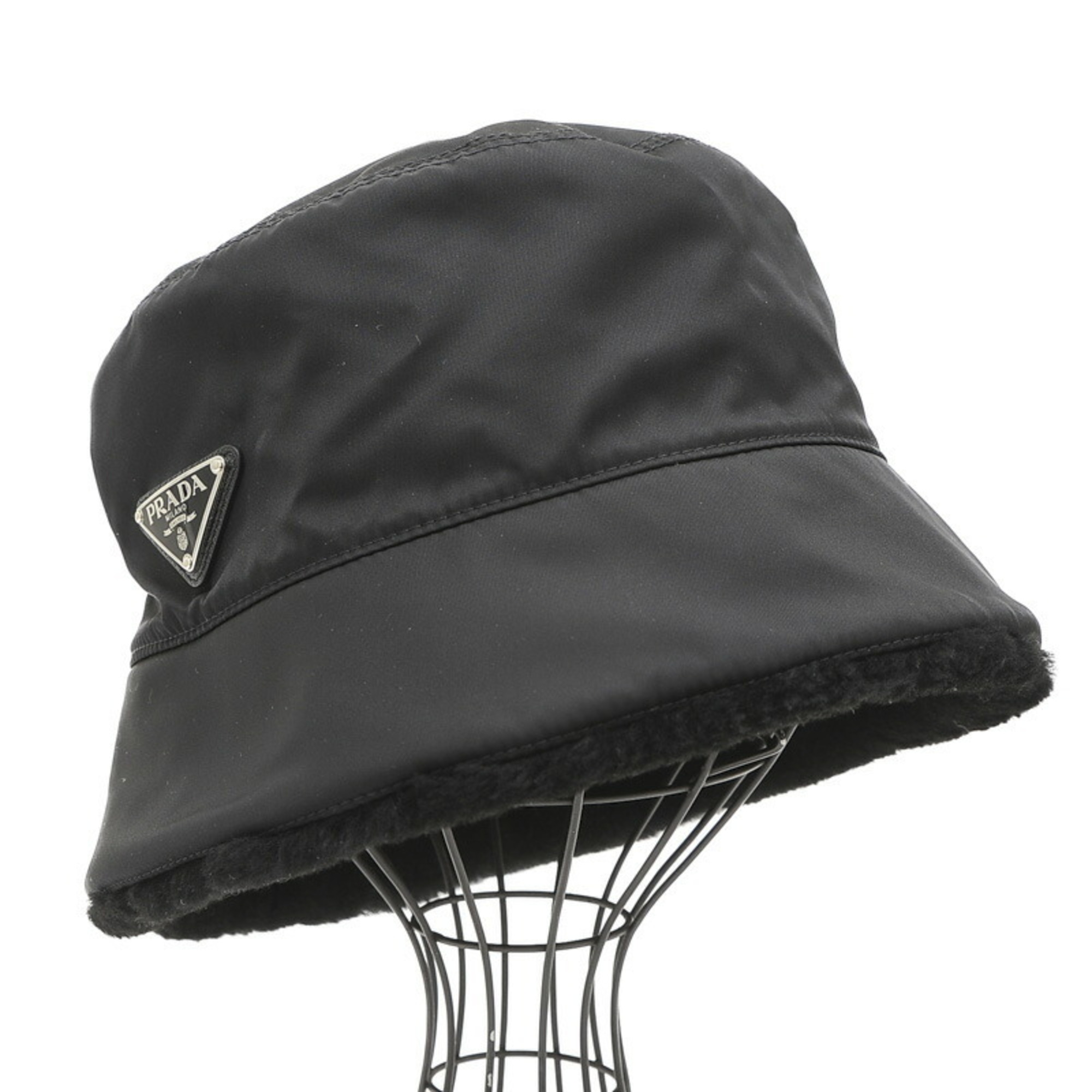 Prada bucket hat fur nylon black 2HC137 XL size