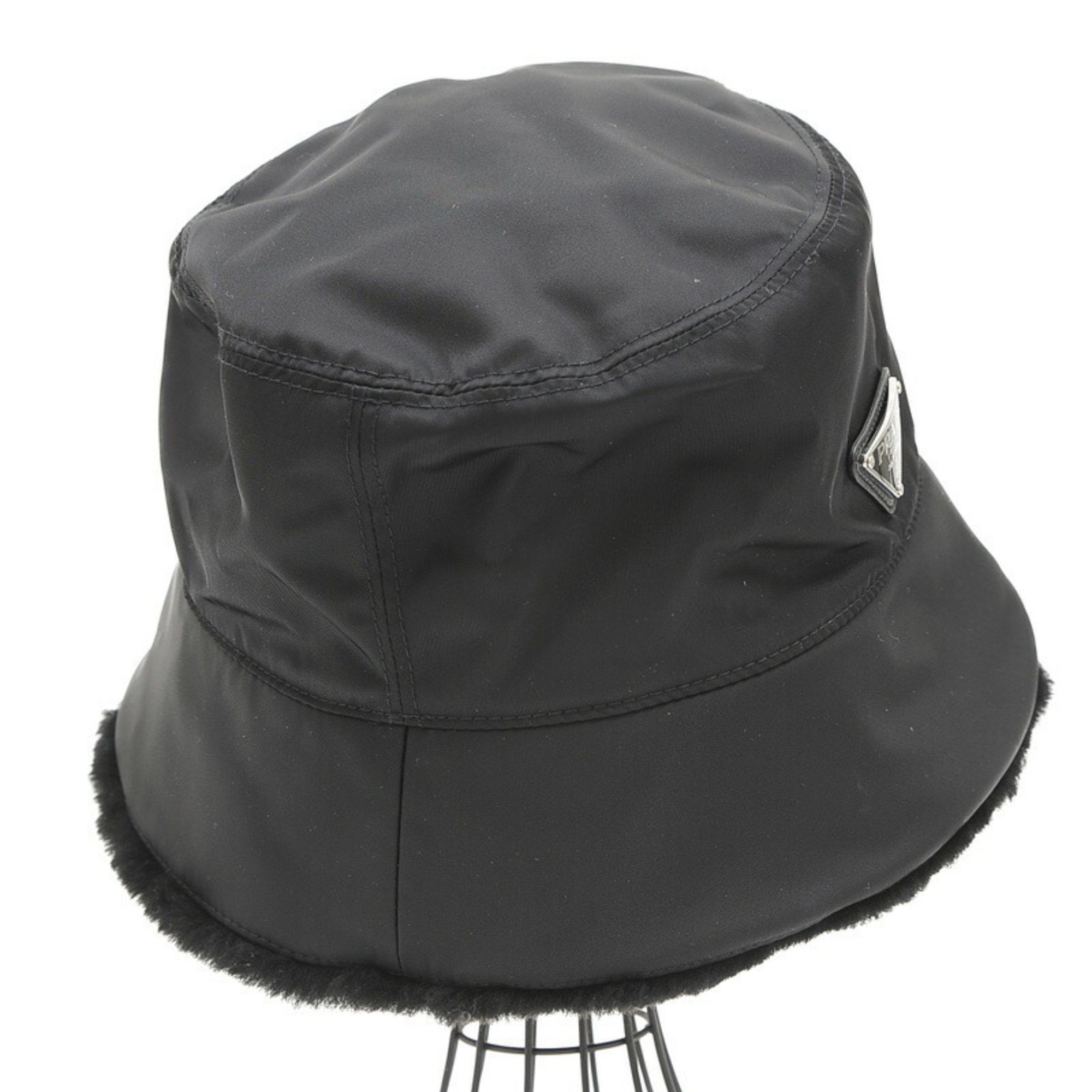 Prada bucket hat fur nylon black 2HC137 XL size