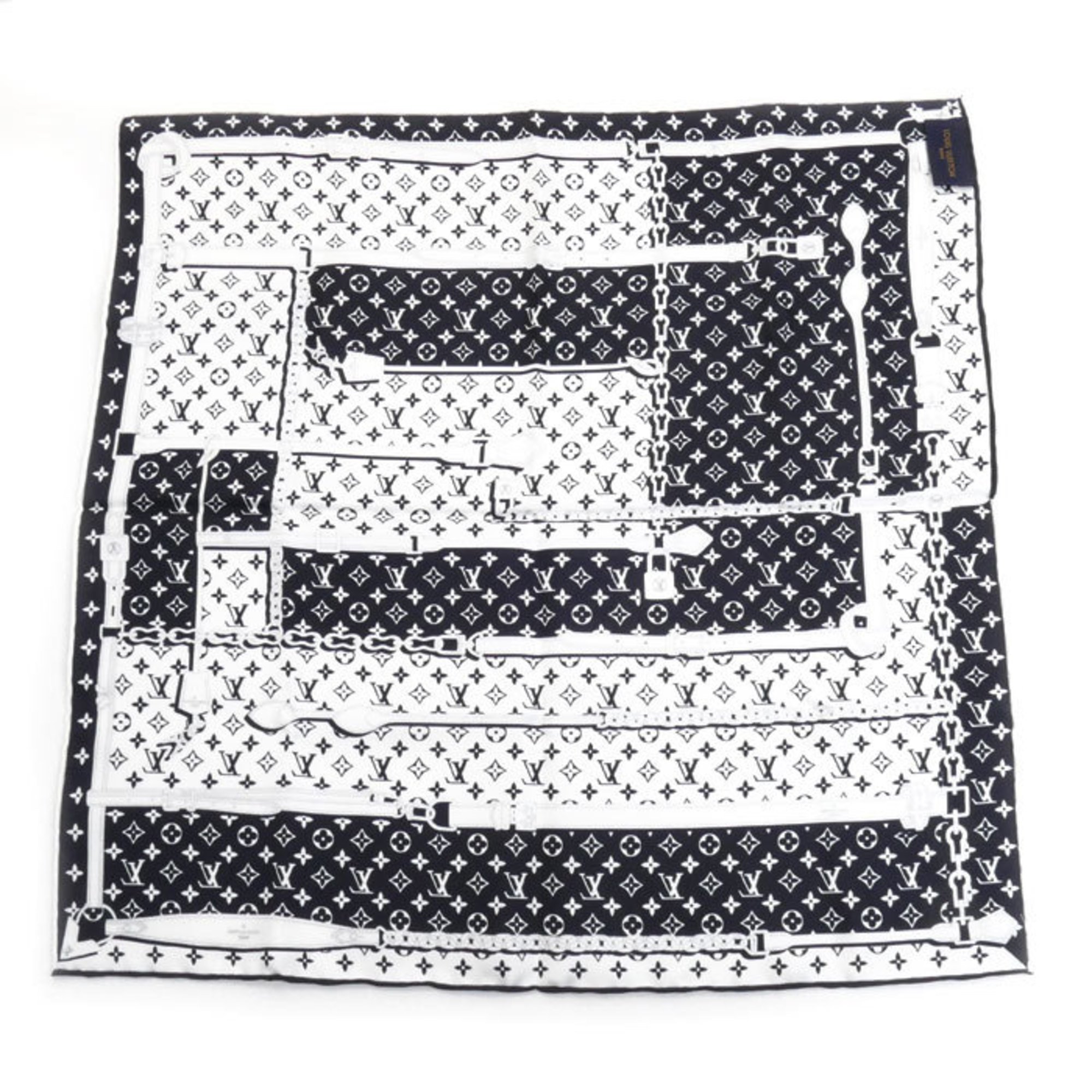 LOUIS VUITTON Monogram Confidential Muffler/Scarf White Black M77351 Bandana Women's