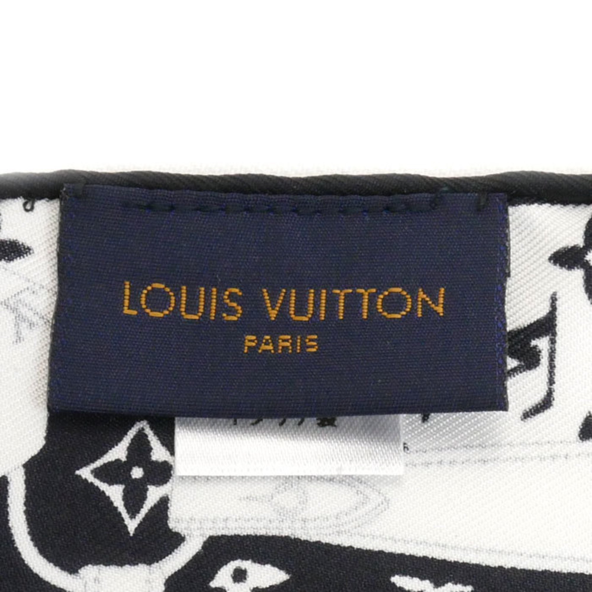 LOUIS VUITTON Monogram Confidential Muffler/Scarf White Black M77351 Bandana Women's