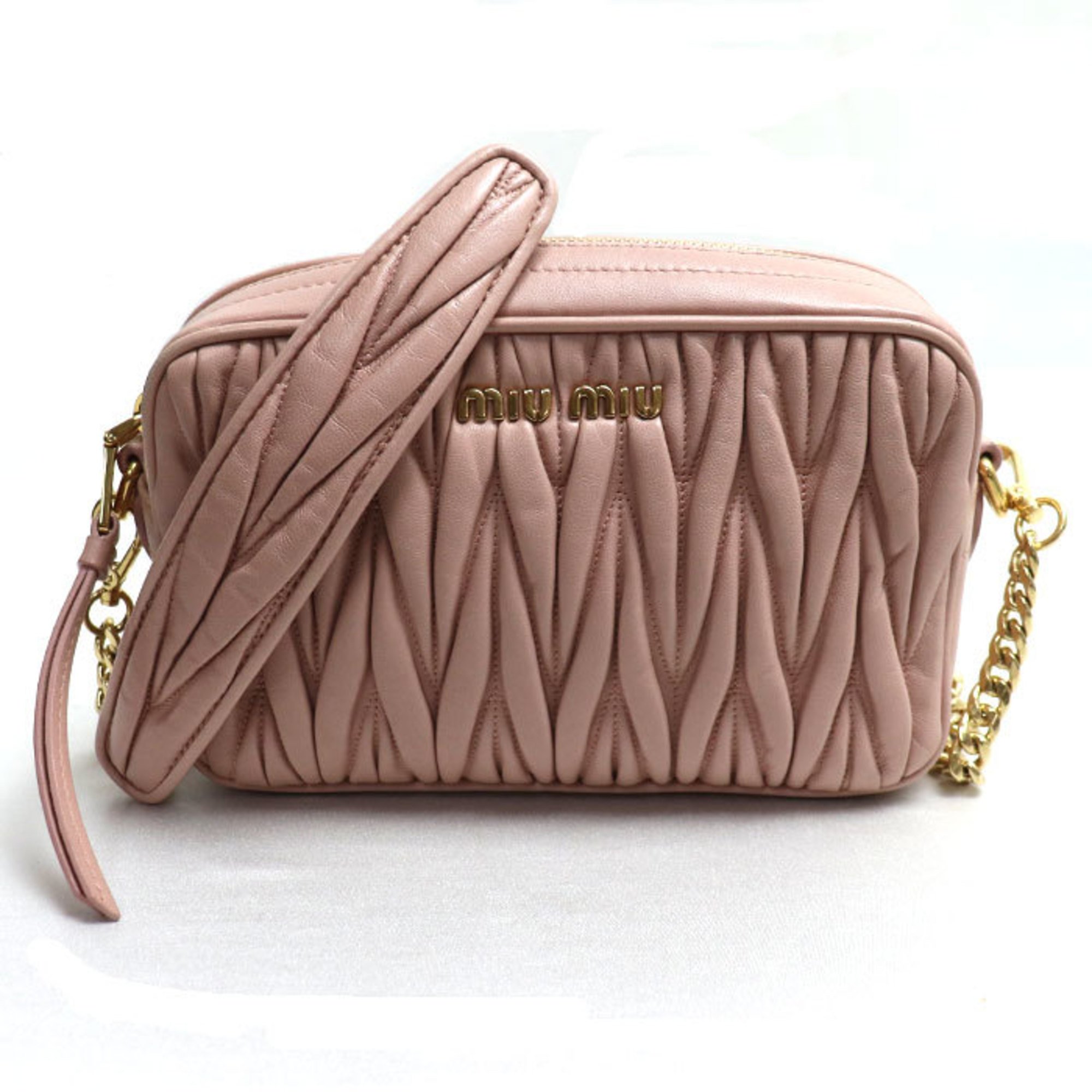 Miu Miu MIU Matelasse Chain Shoulder Bag Pink 5BH118 Women's