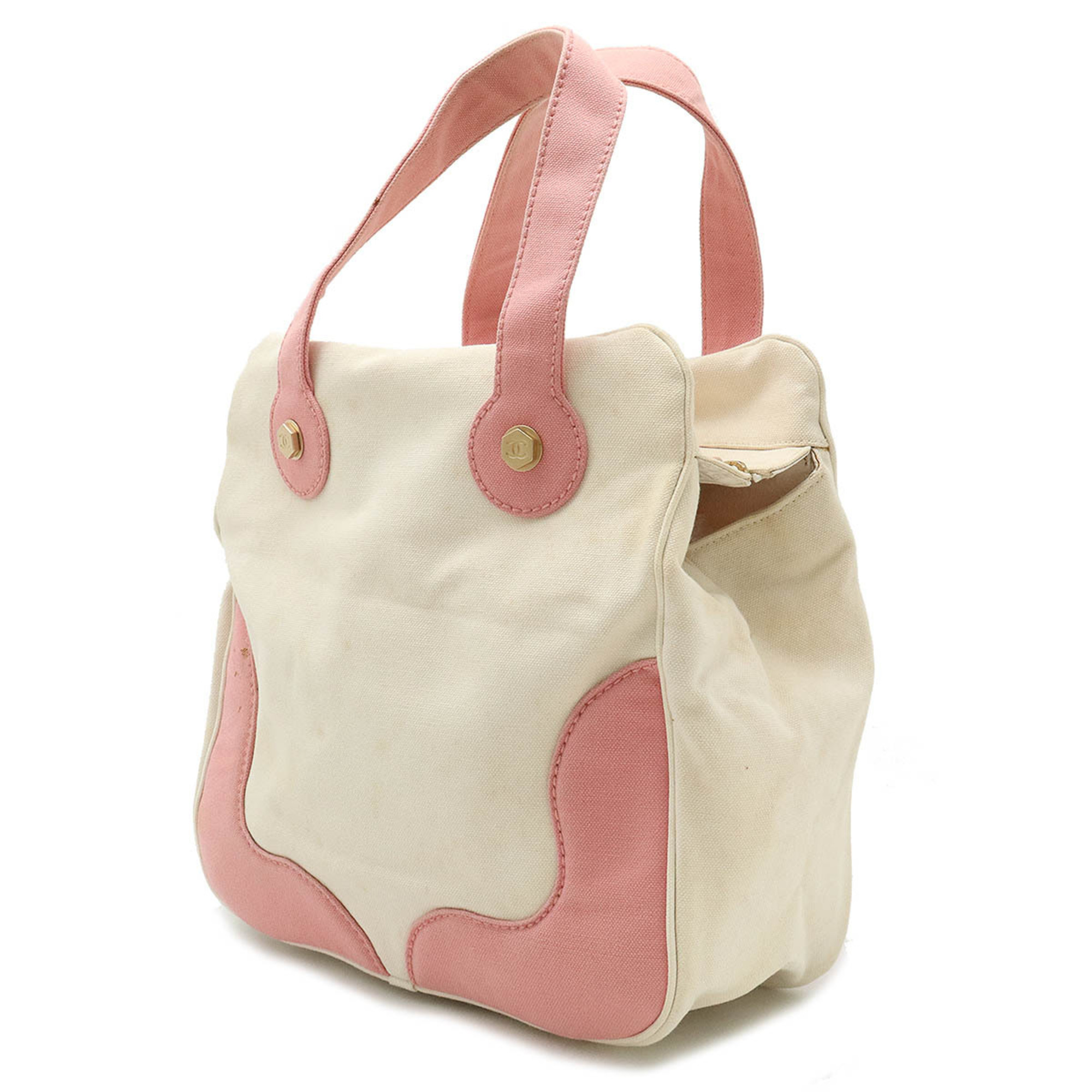 CHANEL Marshmallow Bag Tote Handbag Canvas Pink Ivory White A24224