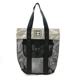 CHANEL Sports Line Mesh Tote Bag Shoulder Nylon Rubber Black Gray