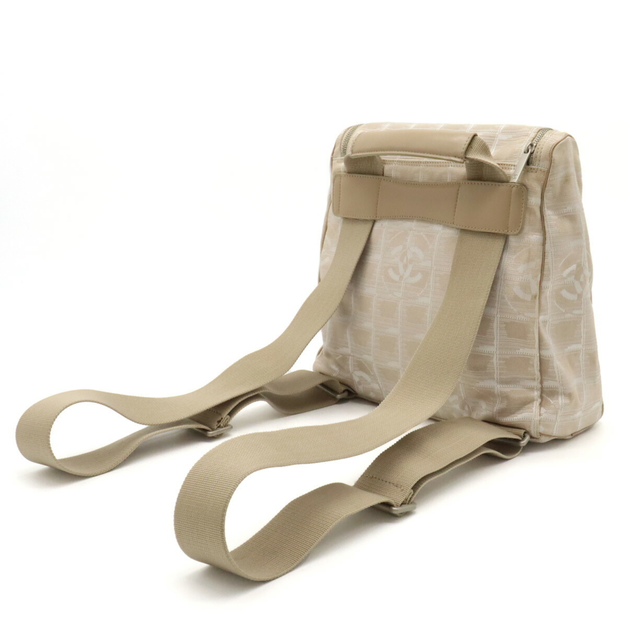 CHANEL New Travel Line Rucksack Shoulder Bag Nylon Jacquard Leather Beige A15958