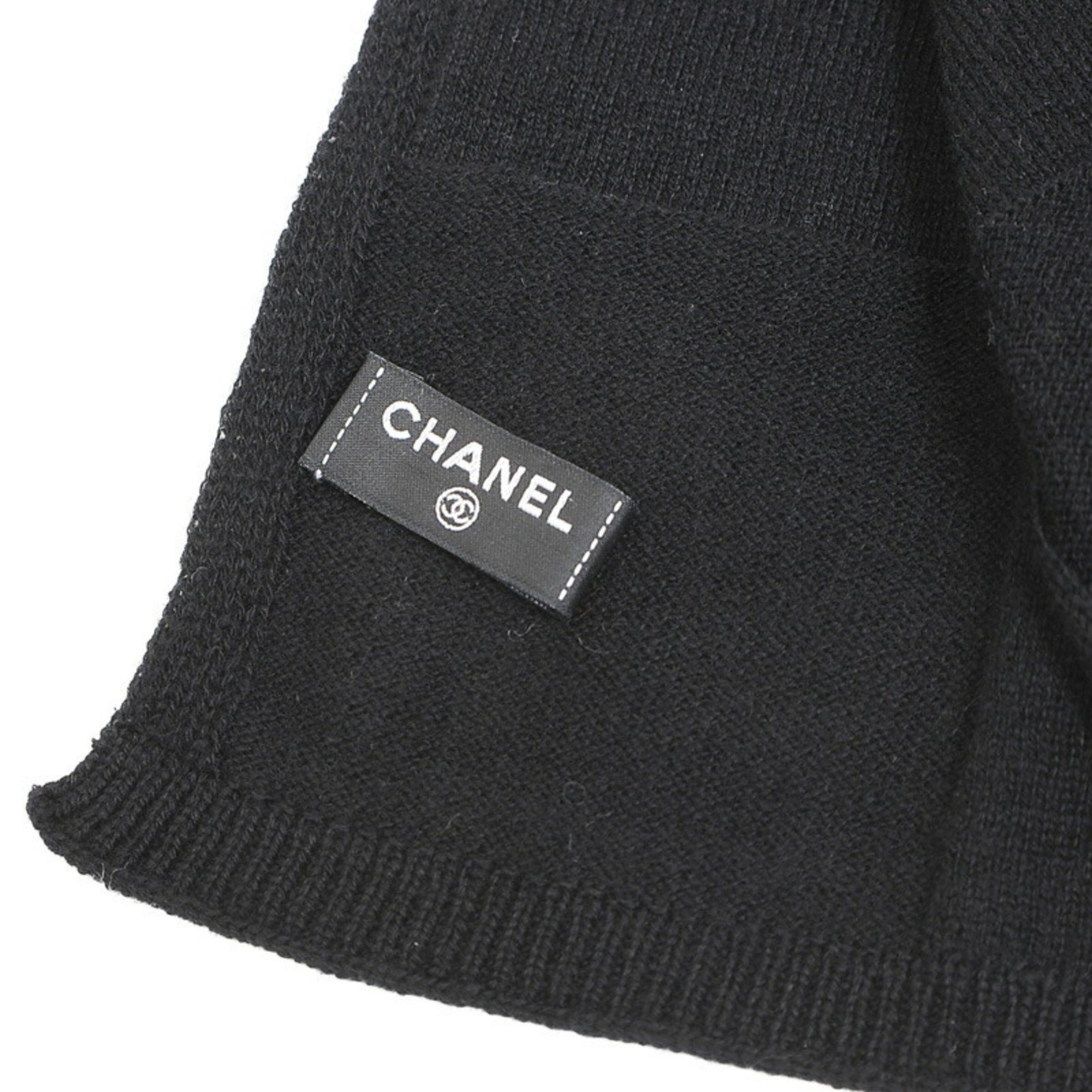 Chanel Cocomark Stole Scarf Cashmere Cotton Black