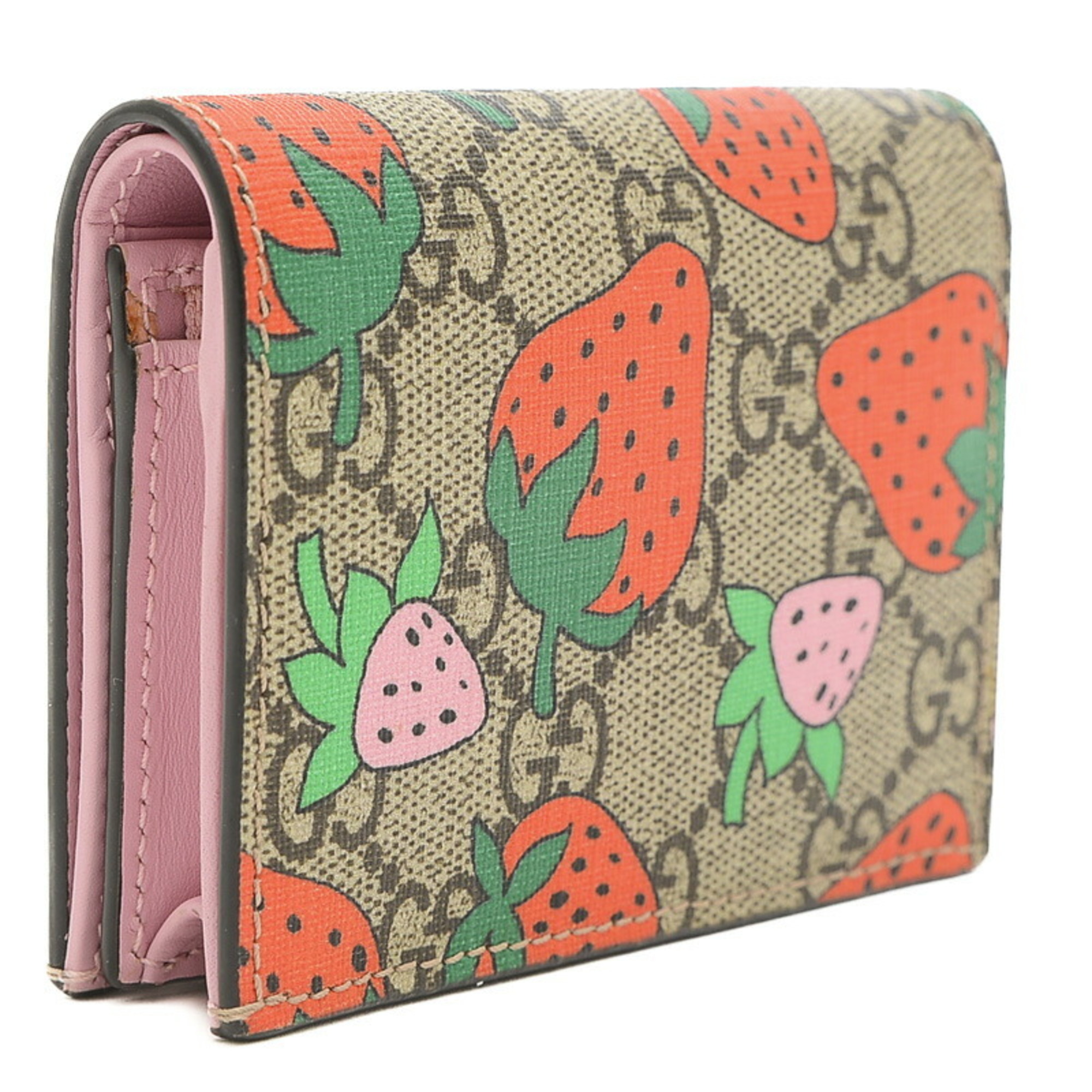 Gucci GG Supreme Strawberry Print Bifold Wallet Beige 573839