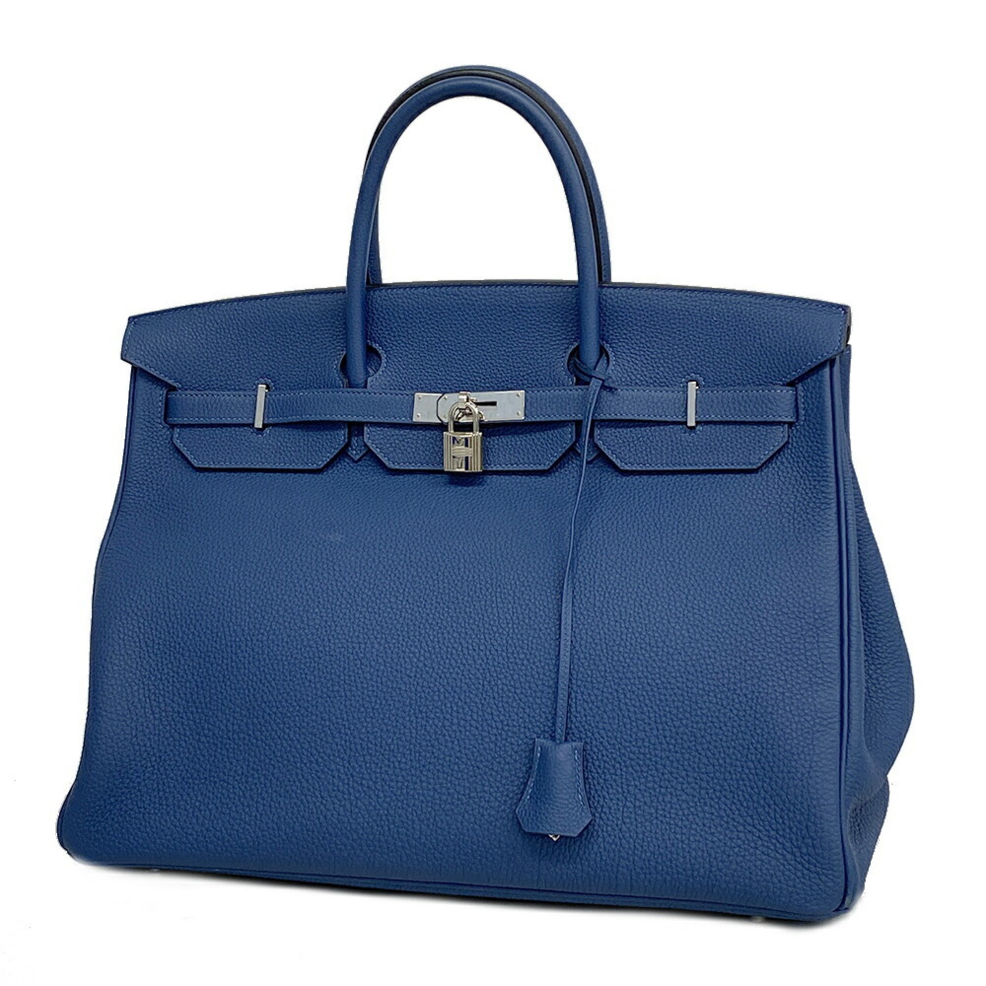 Hermes Handbag Birkin 40 D Engraved Togo Blue de Malte Men's Women's