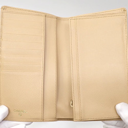 Chanel Bifold Long Wallet Women's Beige Leather Coco Mark Button A2230310