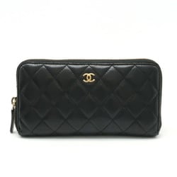 CHANEL Chanel Matelasse Coco Mark Round Long Wallet Leather Black A50097