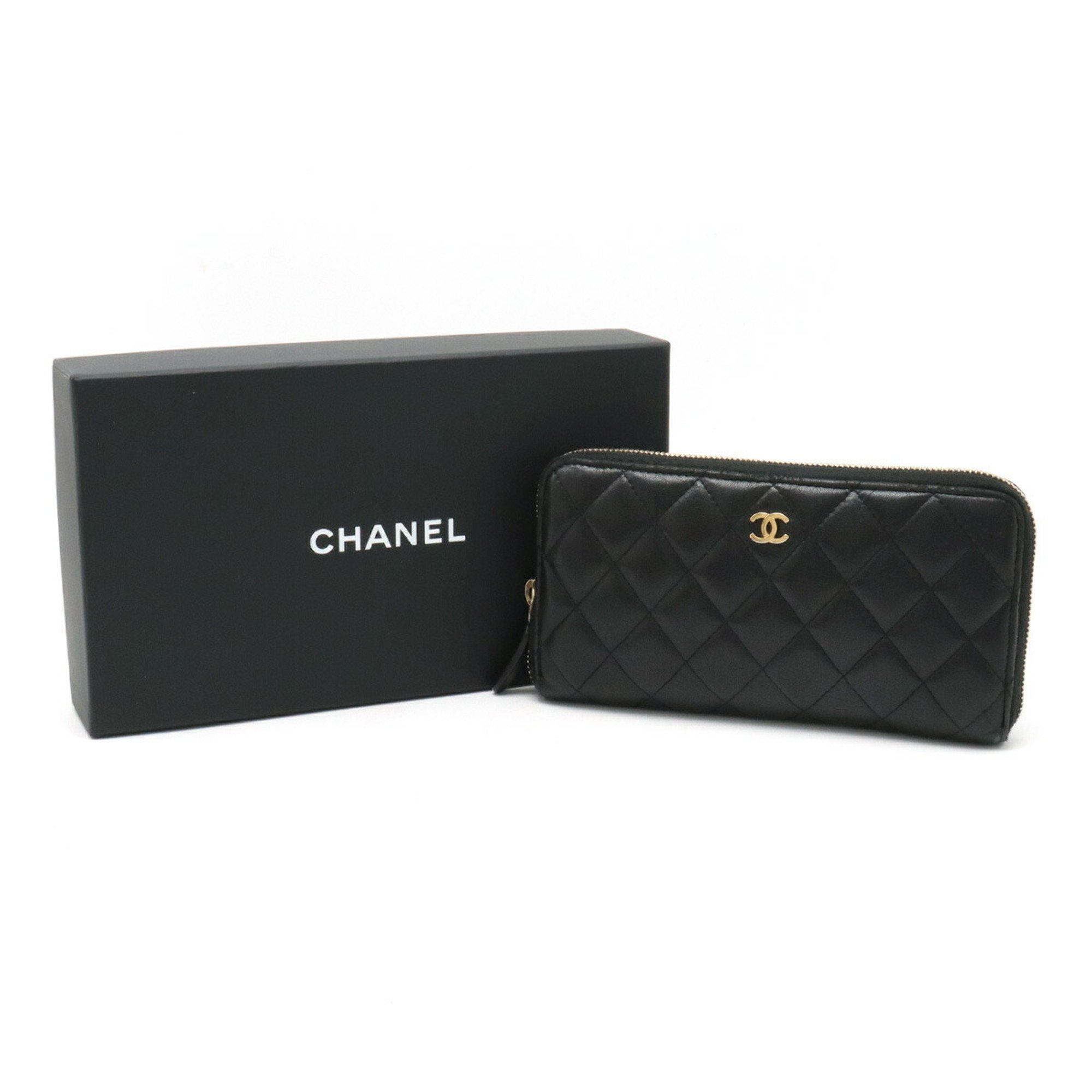 CHANEL Chanel Matelasse Coco Mark Round Long Wallet Leather Black A50097