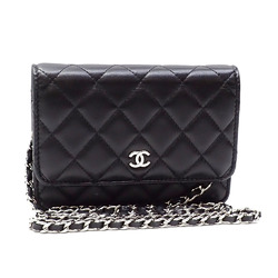 Chanel Chain Wallet Matelasse Women's Black Lambskin AP1649 Coco Mark A2229932