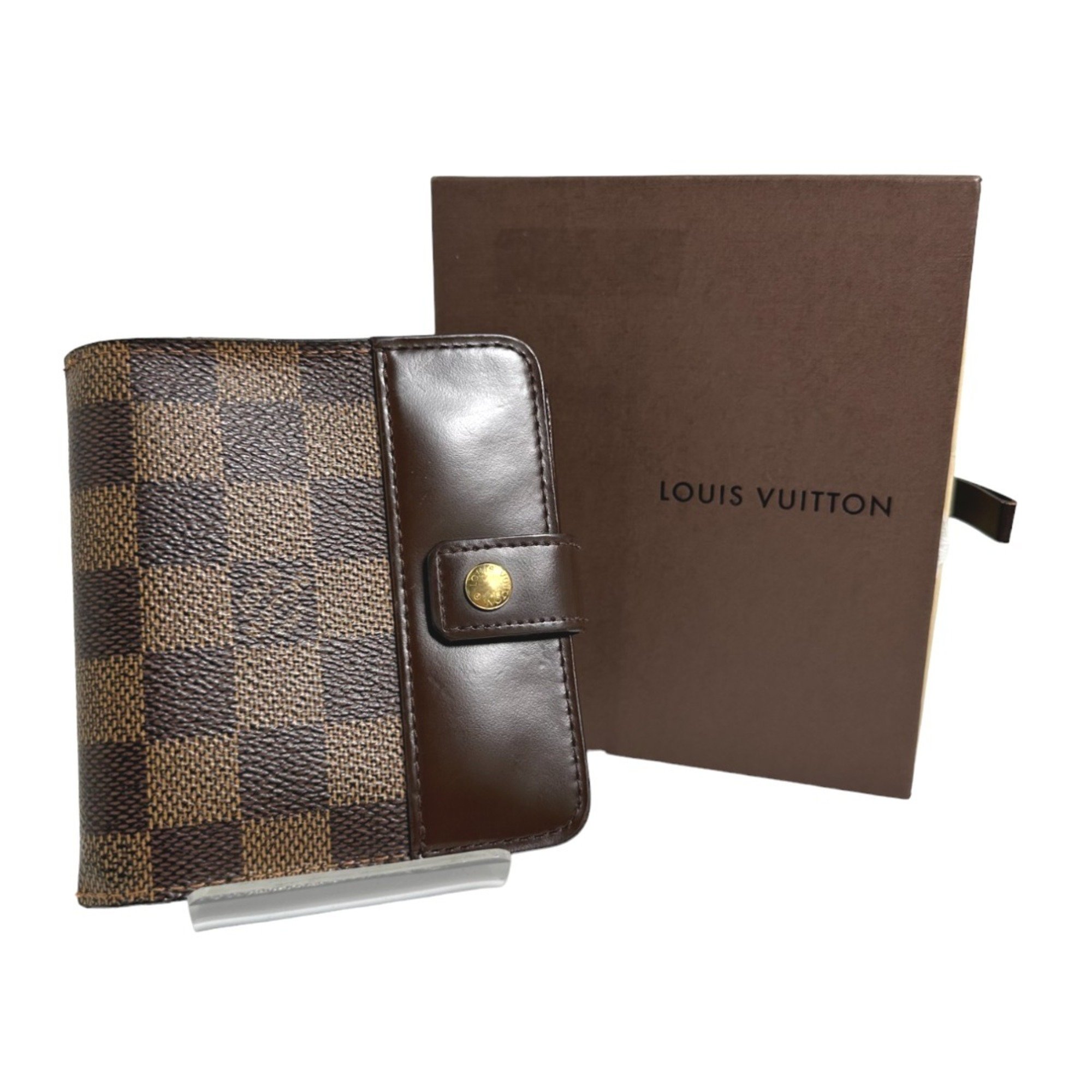 LOUIS VUITTON Card Pocket Zipper Wallet Damier Compact Zip N61668 Louis Vuitton Brown Bifold