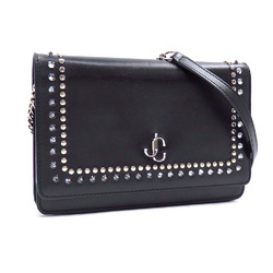 Jimmy Choo Chain Shoulder Wallet Women's Black Leather Studded Pochette Long A6046802