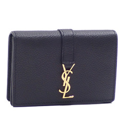 Yves Saint Laurent Saint Laurent Paris Bifold Card Case Women's Black Grained Leather 613536B680J1202 Business Holder YSL Line A6046784