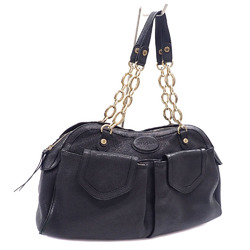 Bvlgari shoulder bag ladies black leather chain A210902