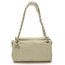 CHANEL Coco Mark Shoulder Bag Chain Tote Lambskin Leather Ivory White