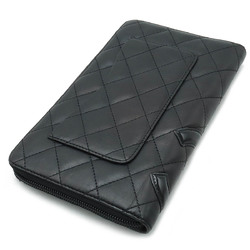 CHANEL Cambon Line Coco Mark Round Long Wallet Organizer Leather Enamel Black 8660