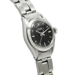 ROLEX Oyster Perpetual 6618 Women's SS Watch Automatic Winding Black Dial