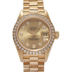 ROLEX Datejust Bezel Diamond 10P 69138G Women's YG Watch Automatic Champagne Dial