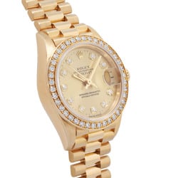 ROLEX Datejust Bezel Diamond 10P 69138G Women's YG Watch Automatic Champagne Dial