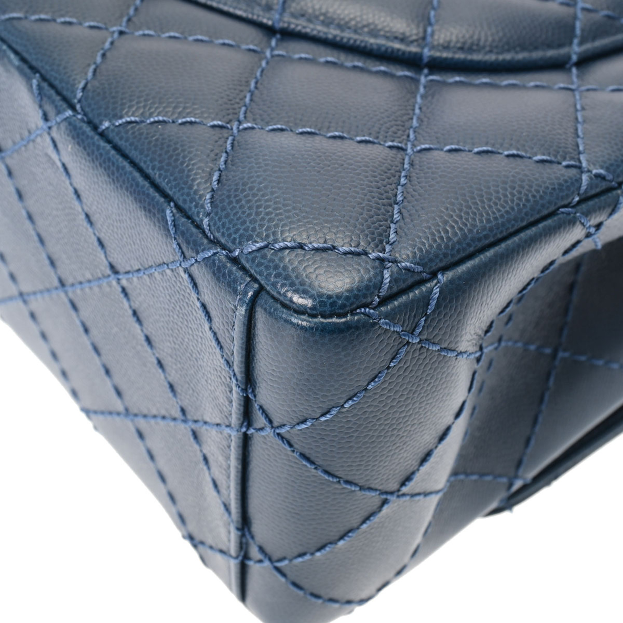 CHANEL Big Matelasse 34cm Chain Shoulder Dark Blue Tone A58601 Women's Caviar Skin Bag