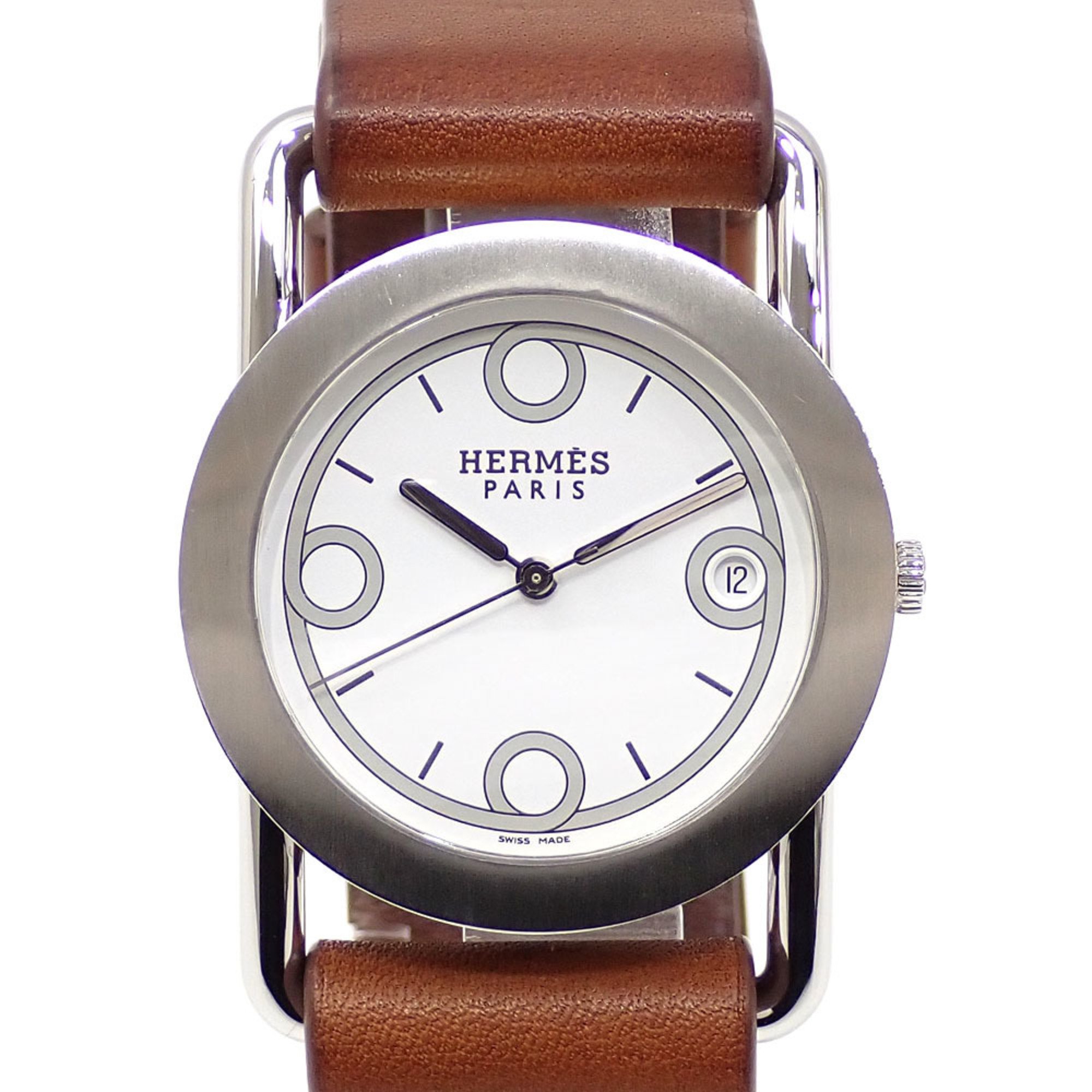 Hermes Watch Barenia Ronde Boys Quartz SS Leather Strap BR1.710 Women's Men's Battery Operated A210066