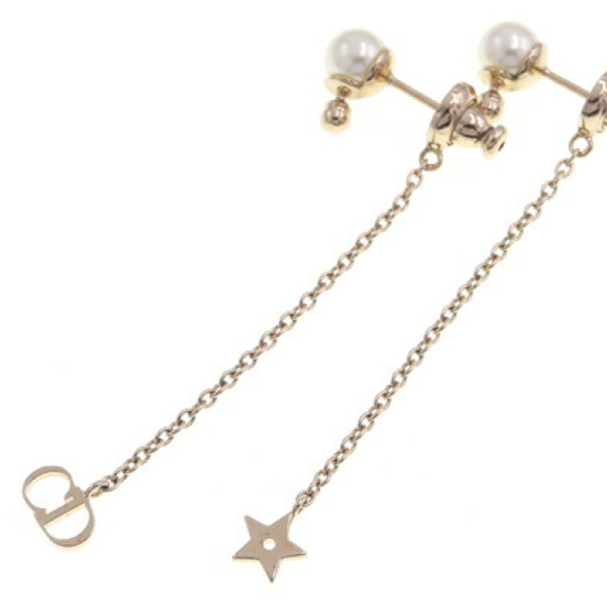 Christian Dior Dior Earrings La Petite Tribal Gold Metal Fake Pearl Star Ladies Chain CD Christian