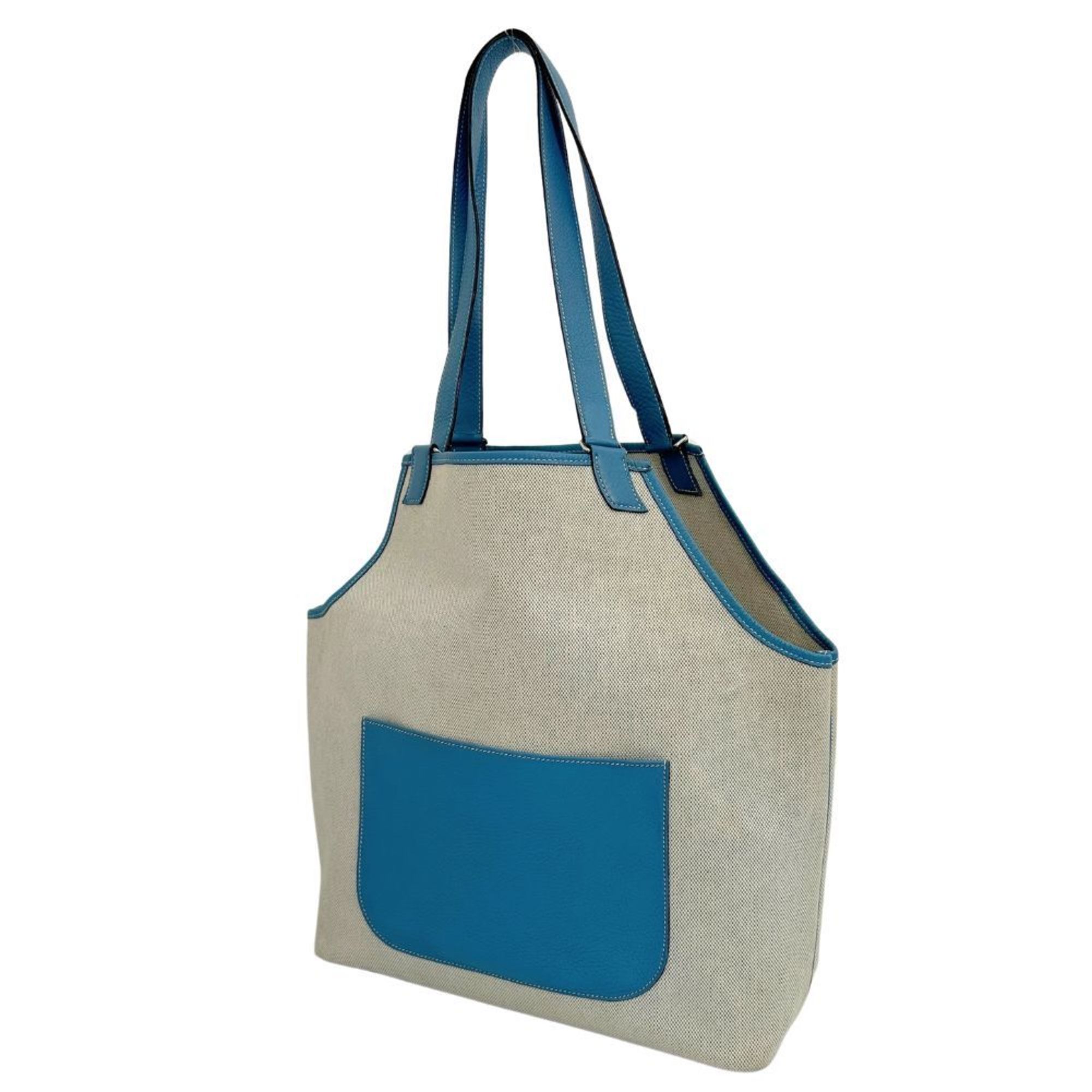 HERMES Jardine PM Shoulder Bag Apron Canvas x Leather Blue Jean Light Open Women's R112324001