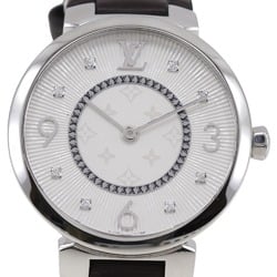 LOUIS VUITTON Tanbur Watch 8P Diamond Q13MJ Stainless Steel x Leather Quartz Analog Display White Dial Slim Women's I220823023