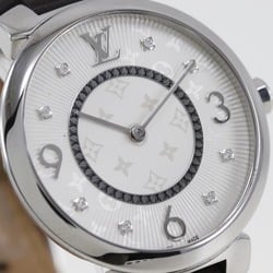 LOUIS VUITTON Tanbur Watch 8P Diamond Q13MJ Stainless Steel x Leather Quartz Analog Display White Dial Slim Women's I220823023