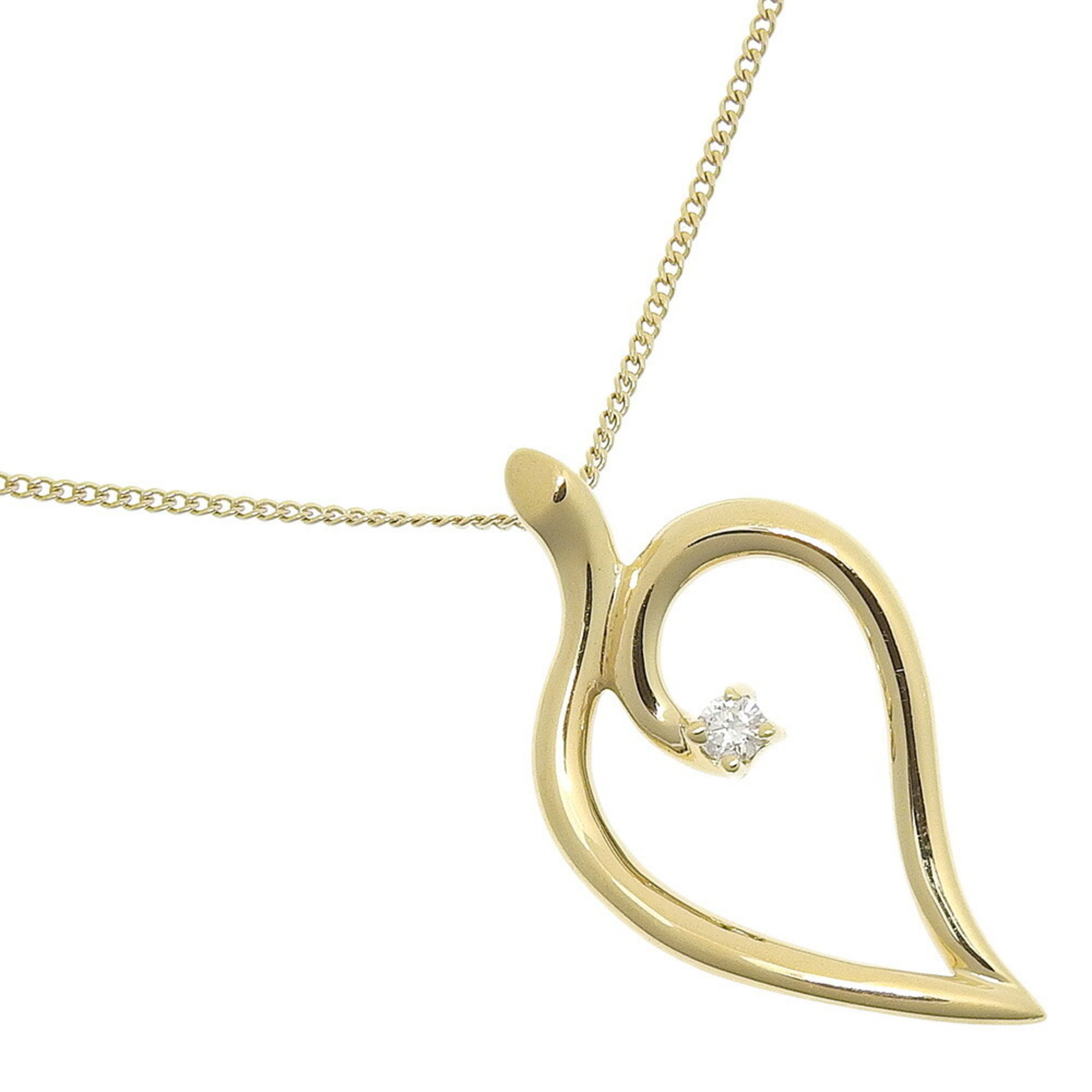 Tiffany TIFFANY&Co. Leaf Heart Necklace K18 Yellow Gold x Diamond Approx. 4.0g Women's I222323008